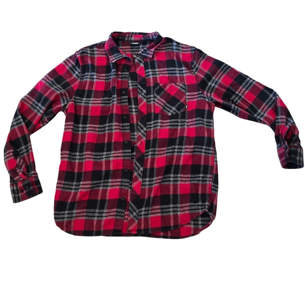 Vans Red Black Plaid Long Sleeve Button Up Shirt Men's Size Large